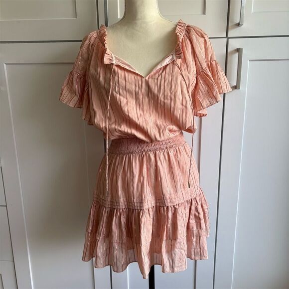 Anna Cate Women's Light Coral Smocked Ruffle Mini Dress Size M Casual Spring - Picture 1 of 7